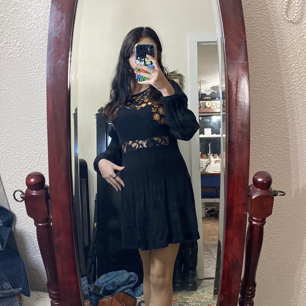 Gothic long sleeve floral dress XL